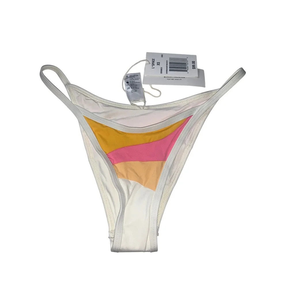 LSPACE Daybreak‎ Bottom Bitsy Bikini Swimsuit XS White Rainbow Stripe Low Rise